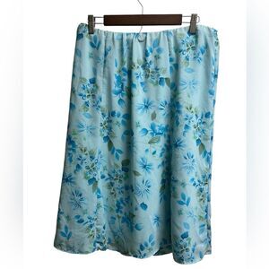 VTG Y2K Laura Scott Blue Green Watercolor Floral Midi Skirt SZ L